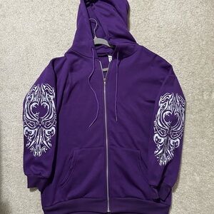 Y2K Streetwear Purple Hoodie with White Sigils